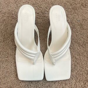 ASOS Design Herring padded toe thong heeled sandals in white